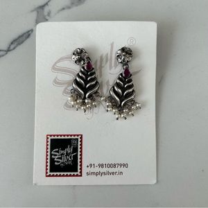 Dangling Simply Silver Pearl and Red Earrings